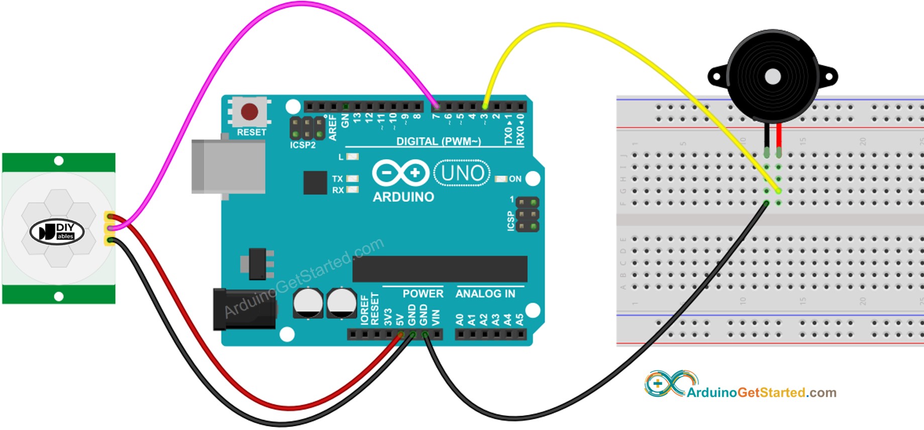 Arduino Bewegungssensor Piezo-Buzzer Schaltplan