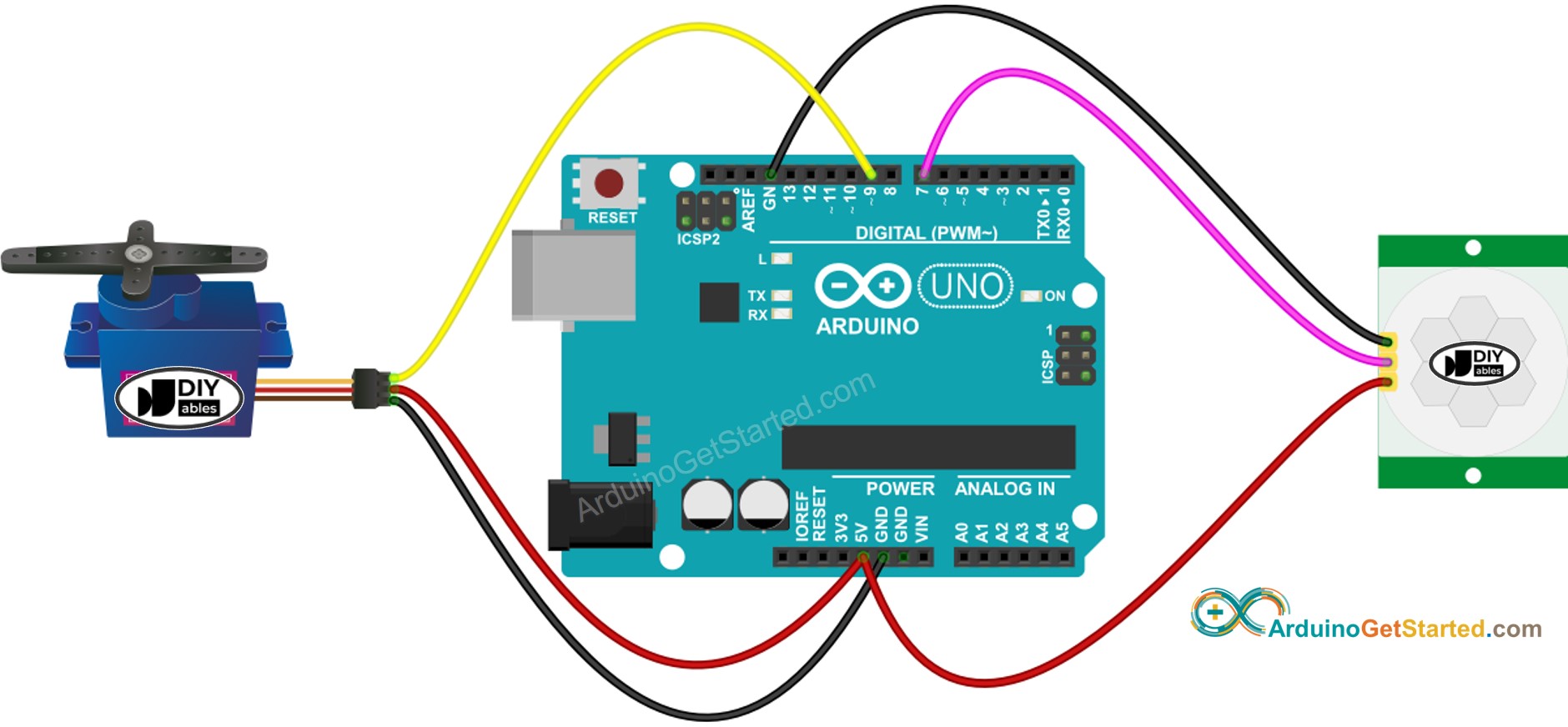Arduino Bewegungssensor Servomotor Schaltplan
