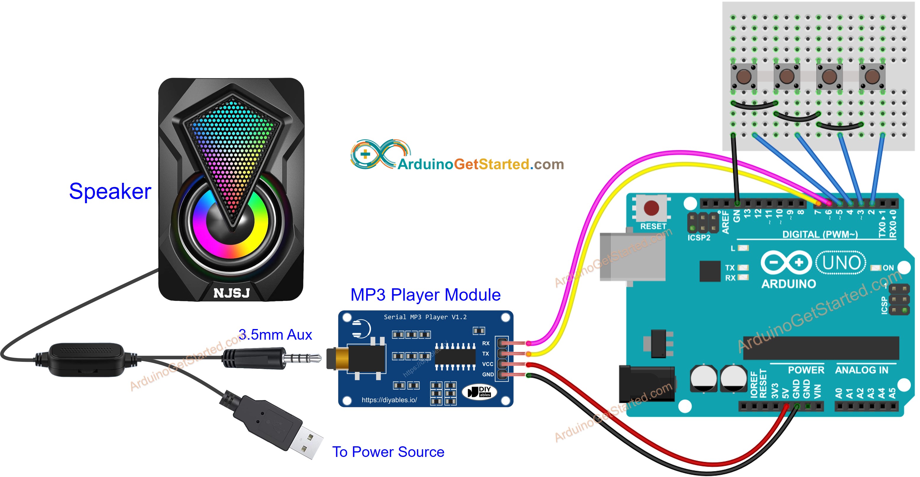 Arduino MP3-Player-Lautsprecher-Schaltplan