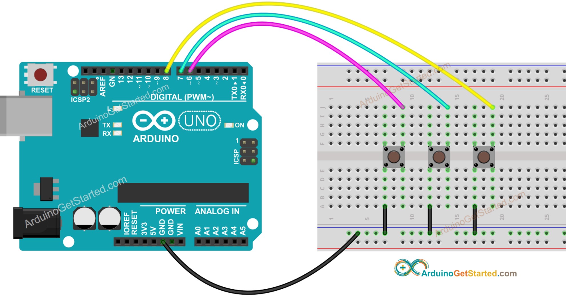 Arduino-Taster-Bibliothek Verdrahtungsdiagramm