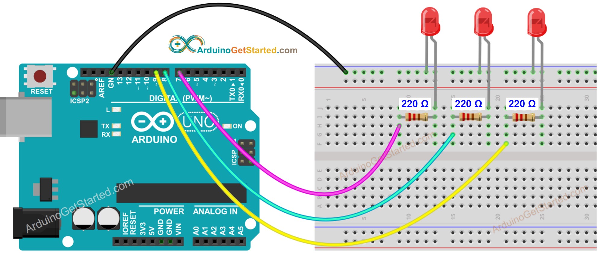 Arduino-Schaltplan für mehrere LEDs