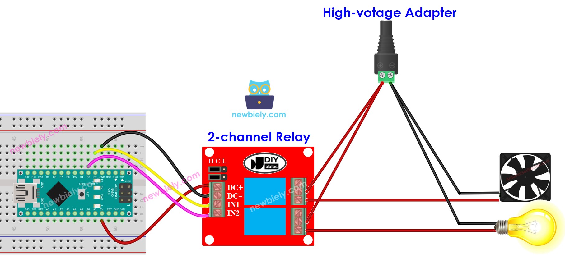 Arduino Nano 2-Kanal-Relaismodul Verdrahtungsdiagramm