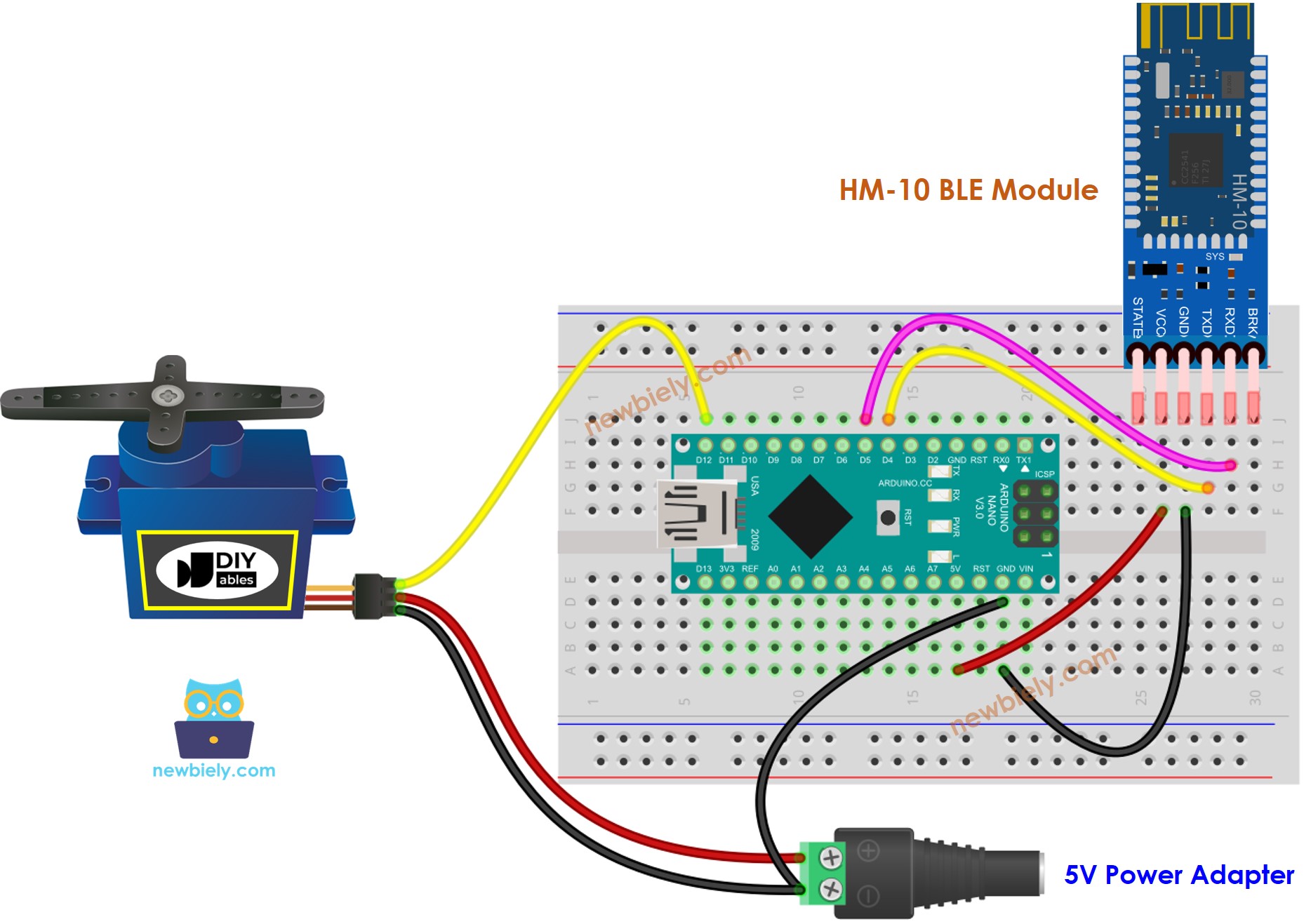 Arduino Nano Servomotor BLE Verdrahtungsdiagramm