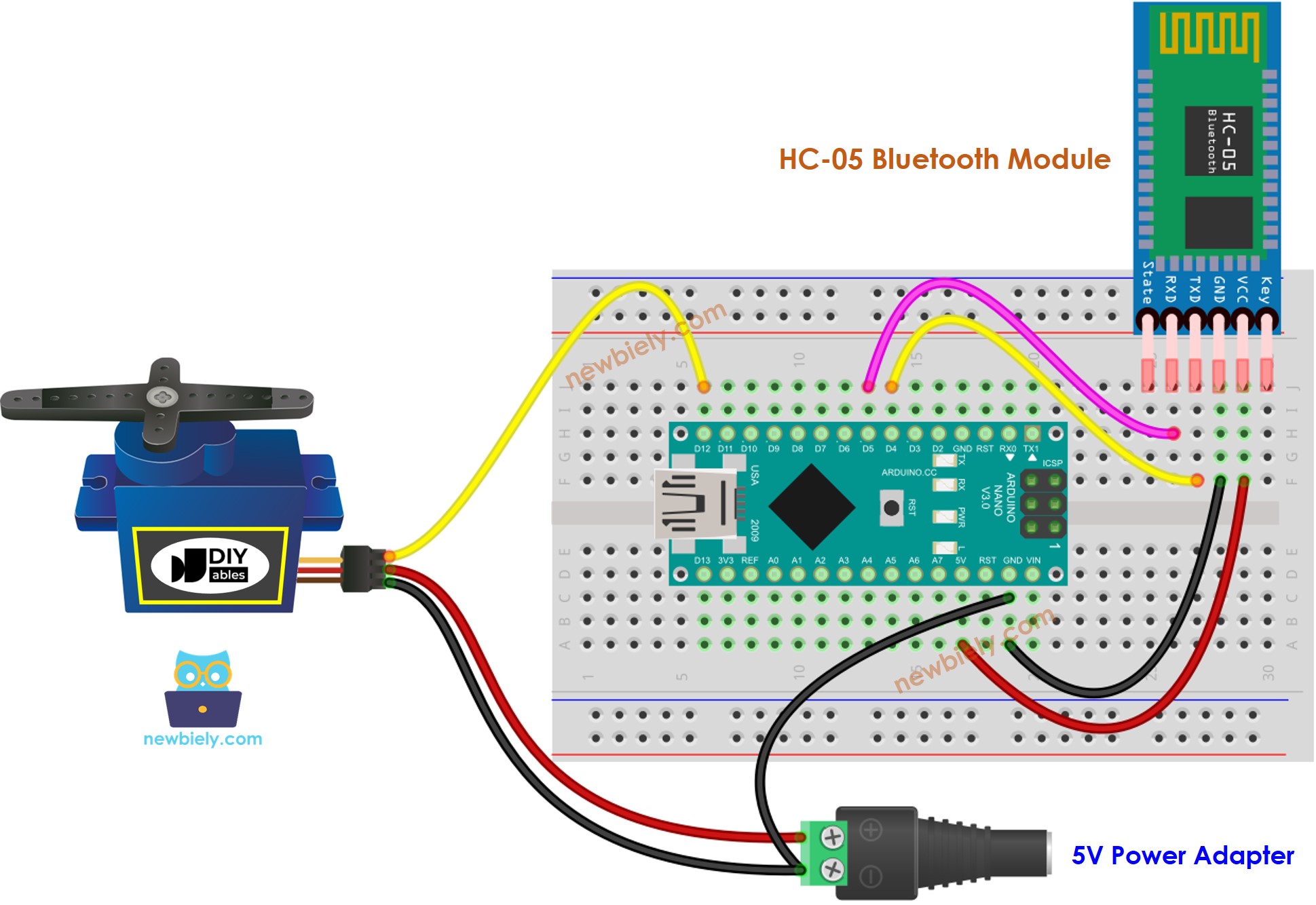 Arduino Nano Servomotor Bluetooth-Schaltplan