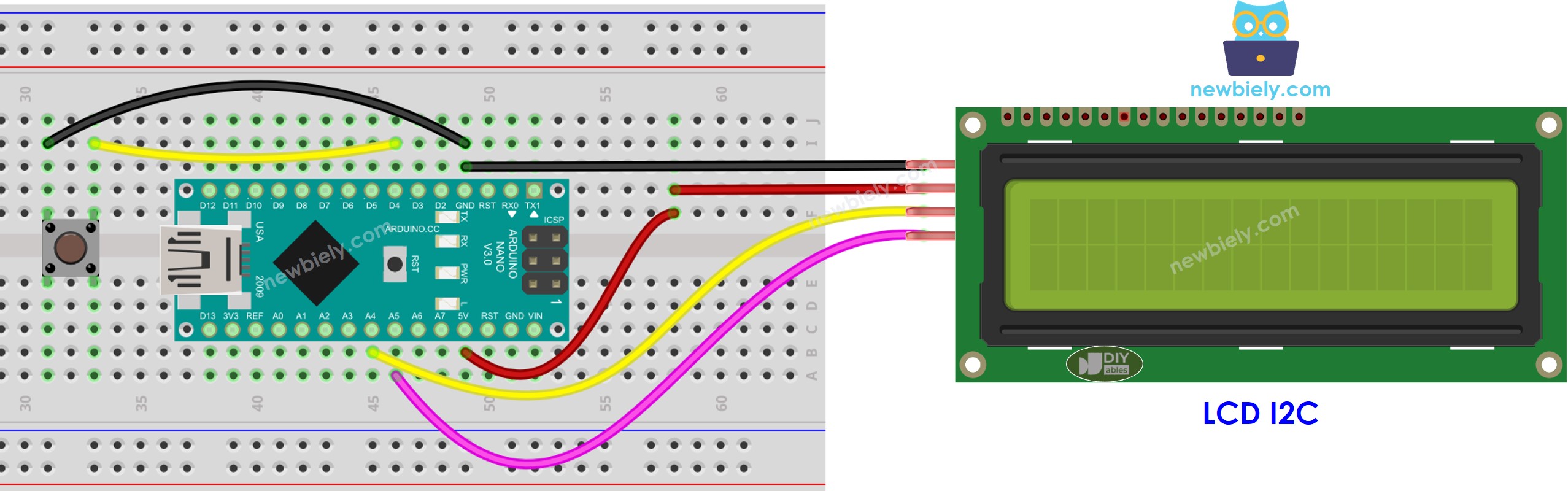 Arduino Nano Taster LCD I2C Verdrahtungsdiagramm