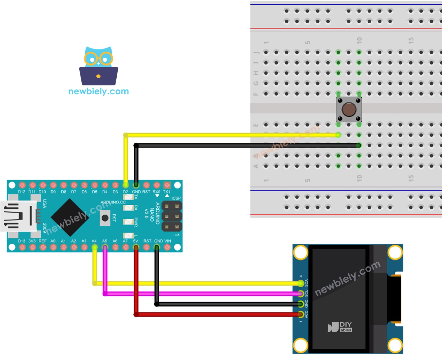 Arduino Nano Taster OLED Verdrahtungsdiagramm