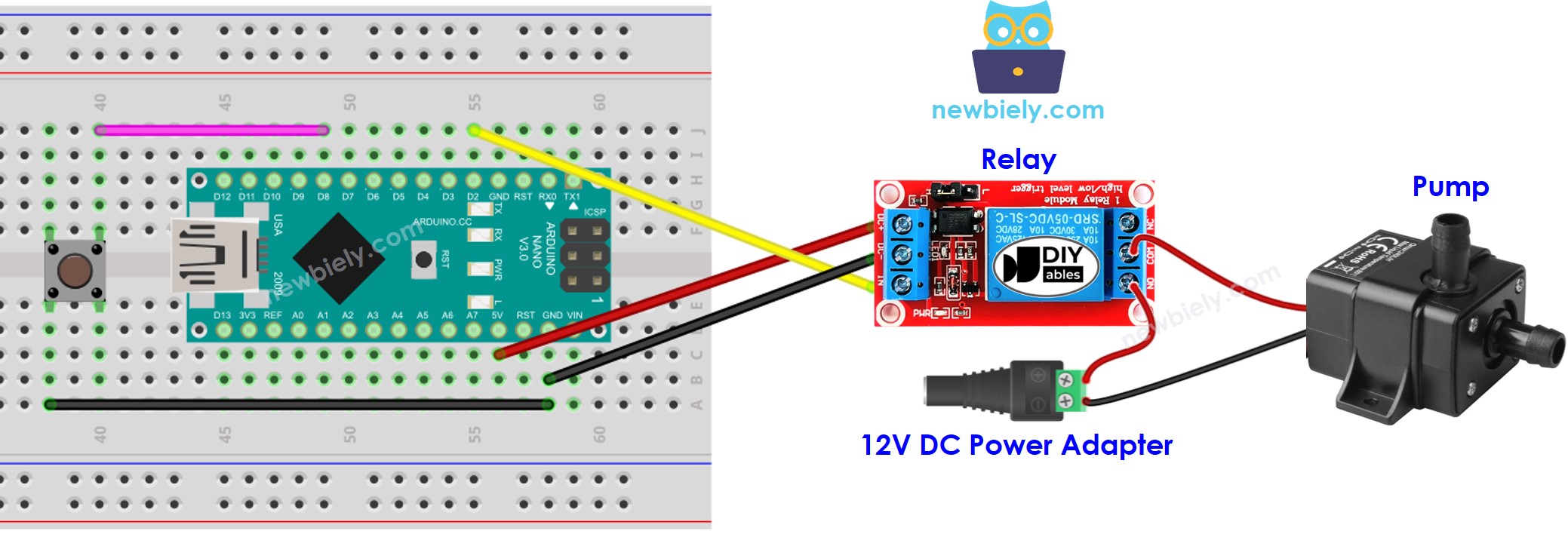 Arduino Nano Taster steuert Pumpenverdrahtungsdiagramm