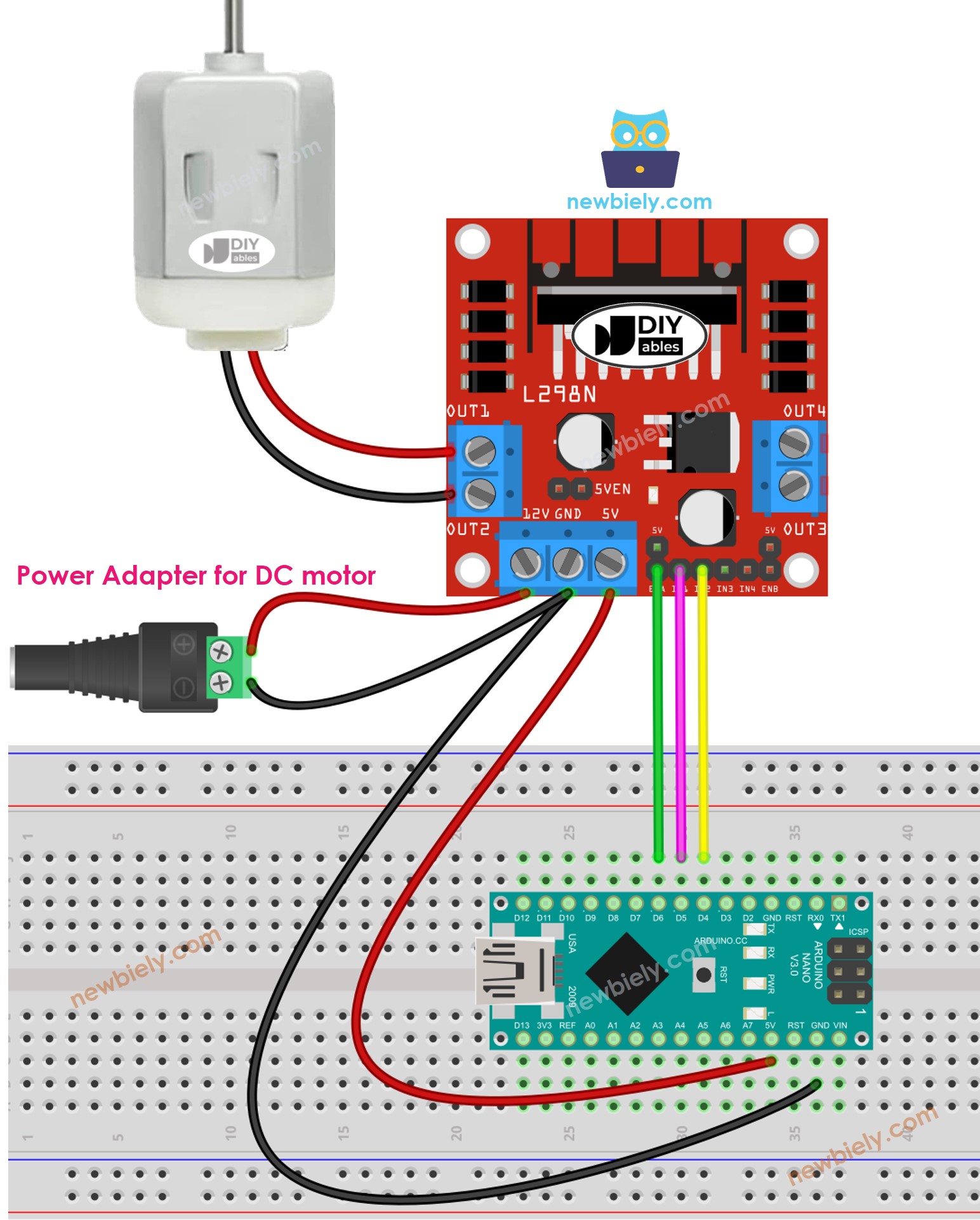 Arduino Nano DC-Motor L298N Treiber Verdrahtungsdiagramm