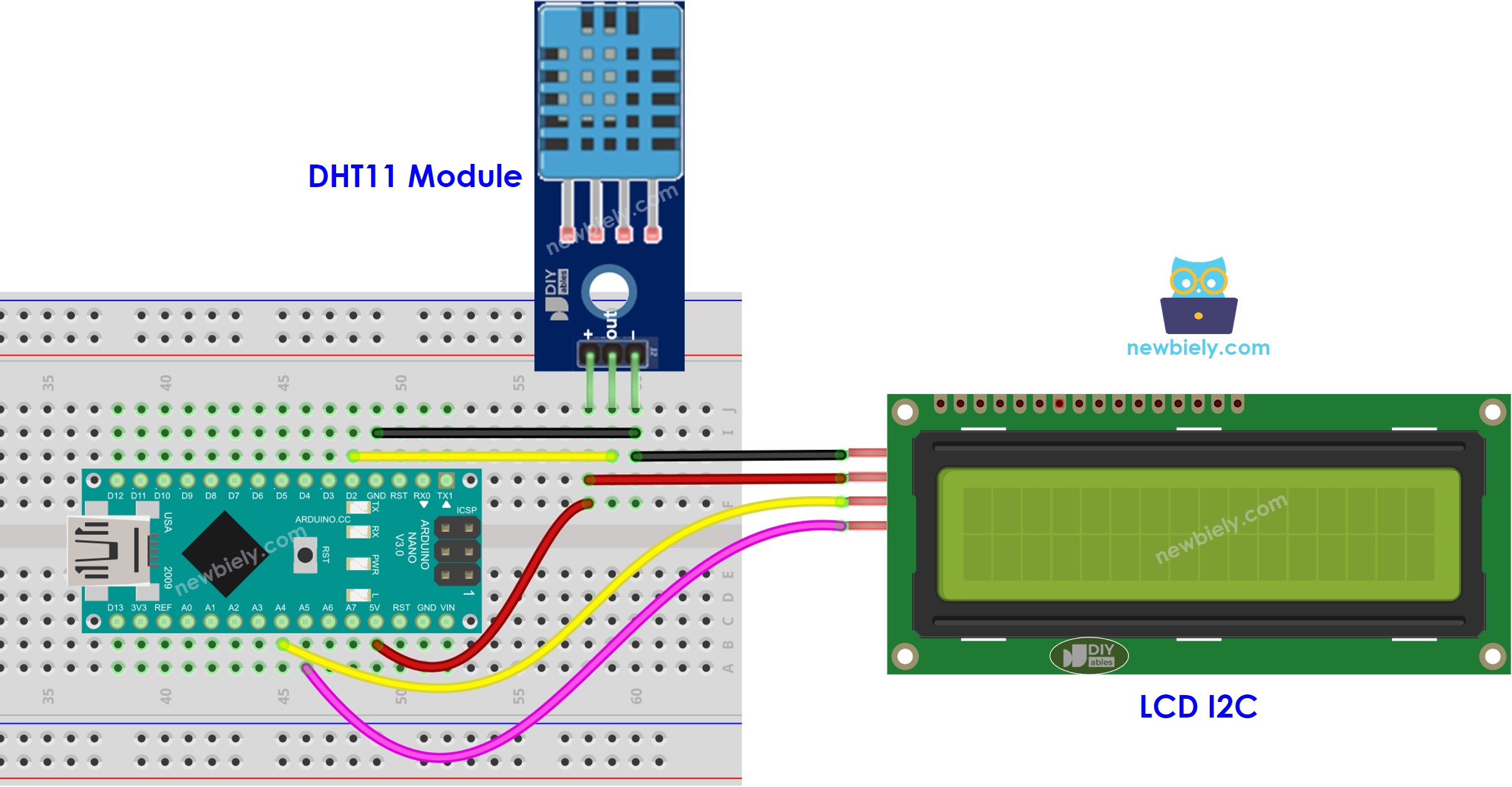 Arduino Nano DHT11 Temperatur- und Feuchtigkeits-LCD-Schaltplan