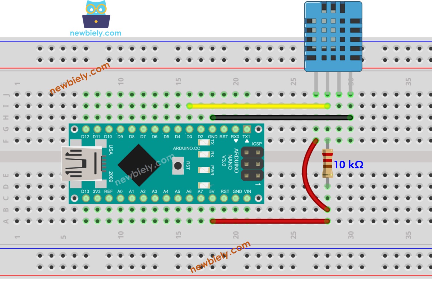 Arduino Nano DHT11 Temperatur- und Feuchtigkeitssensor Verdrahtungsdiagramm