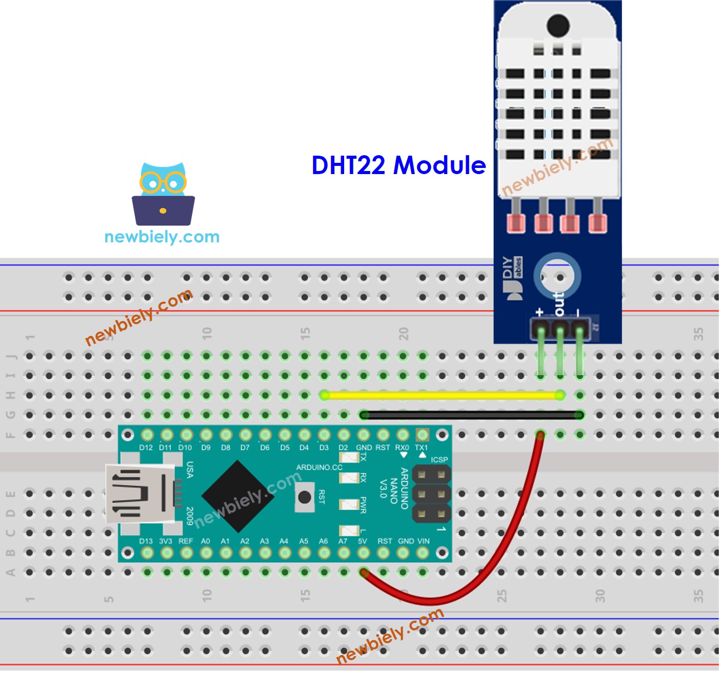 Arduino Nano DHT22 Temperatur- und Feuchtigkeitsmodul Verdrahtungsdiagramm
