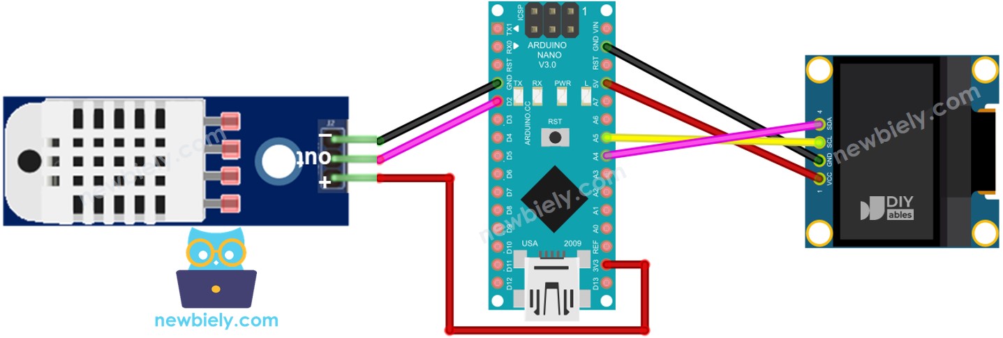 Arduino Nano DHT22-Sensor OLED Verdrahtungsdiagramm
