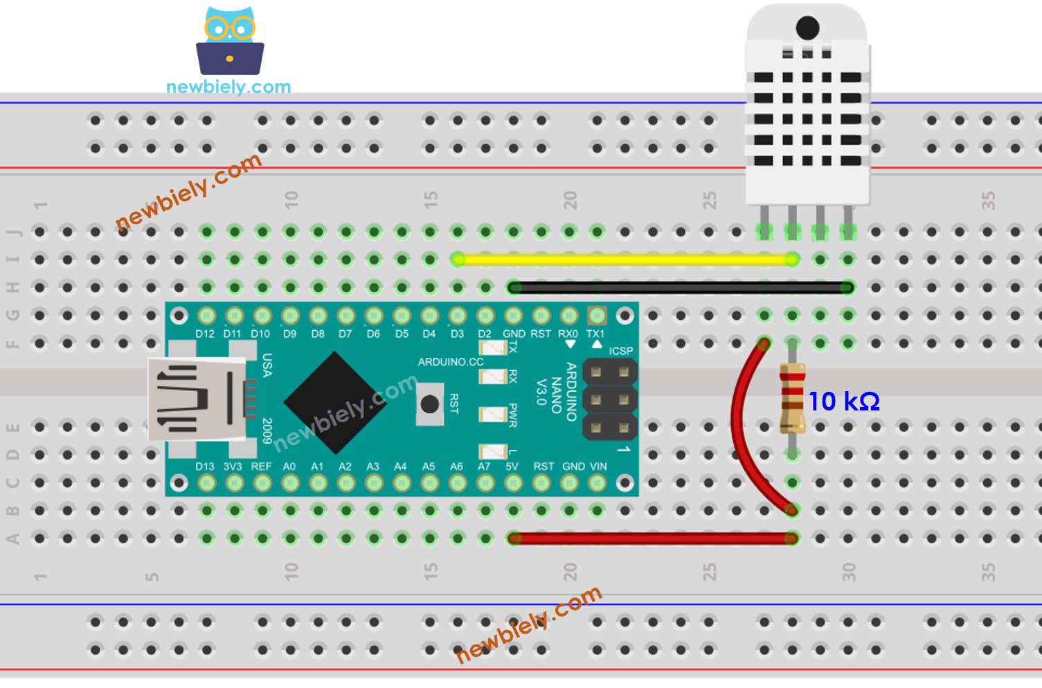 Arduino Nano DHT22 Temperatur- und Luftfeuchtigkeitssensor Schaltplan