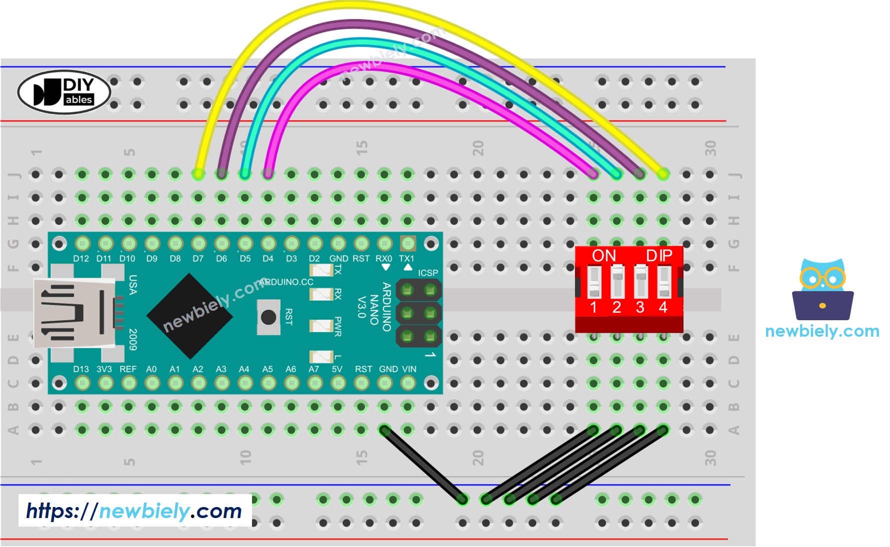 Arduino Nano DIP-Schalter Verdrahtungsdiagramm