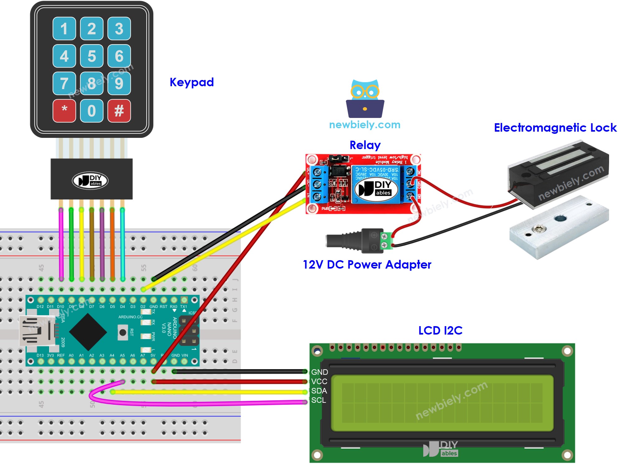 Arduino Nano Türschloss-System LCD-Verkabelungsdiagramm