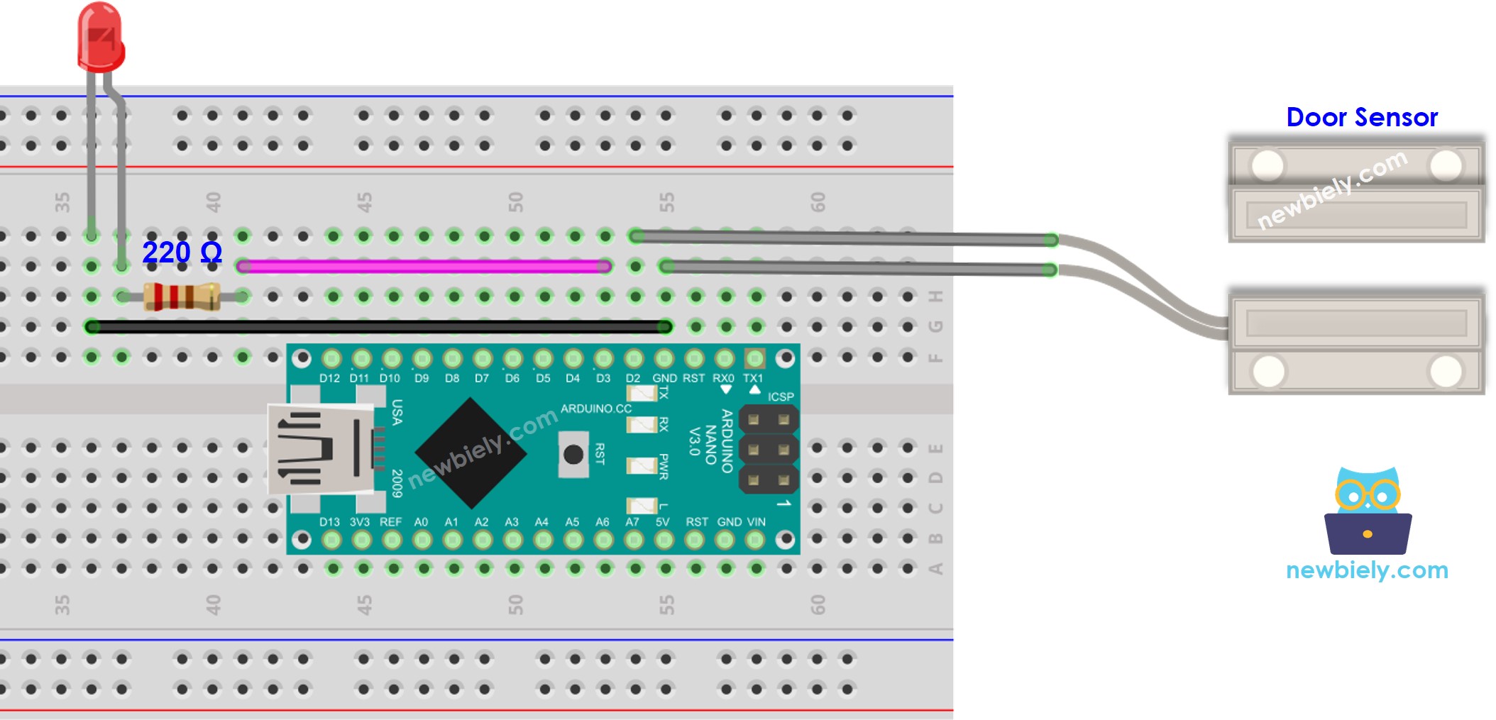 Arduino Nano Türsensor LED-Verdrahtungsdiagramm