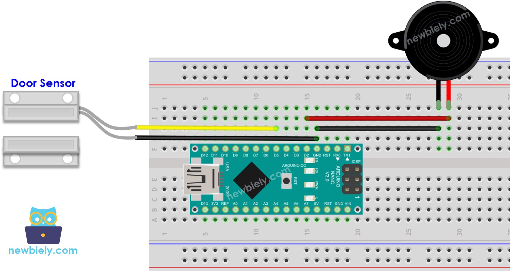 Arduino Nano Türsensor Piezo-Buzzer Verdrahtungsdiagramm