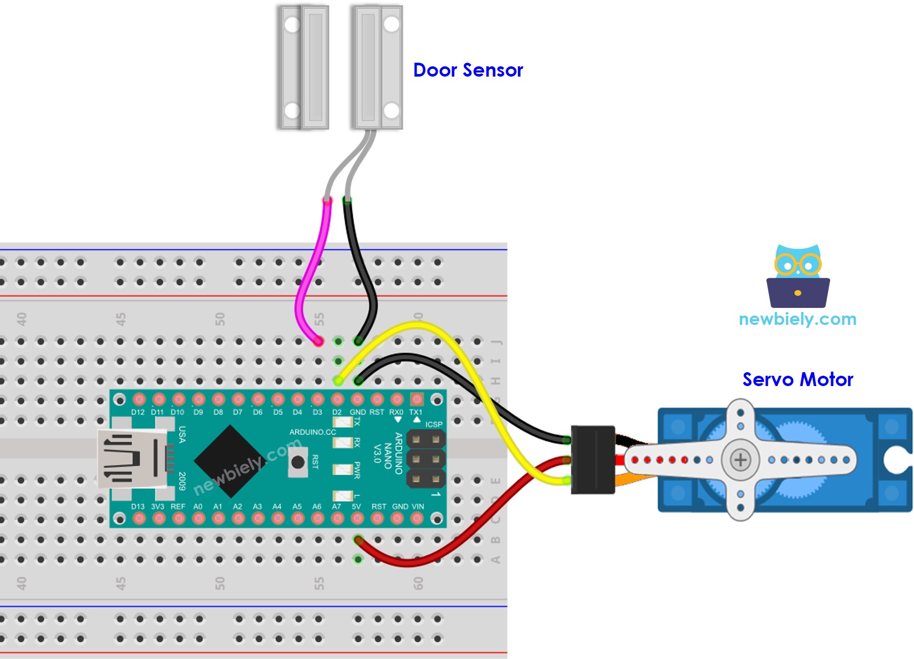 Arduino Nano Türsensor Servomotor Schaltplan