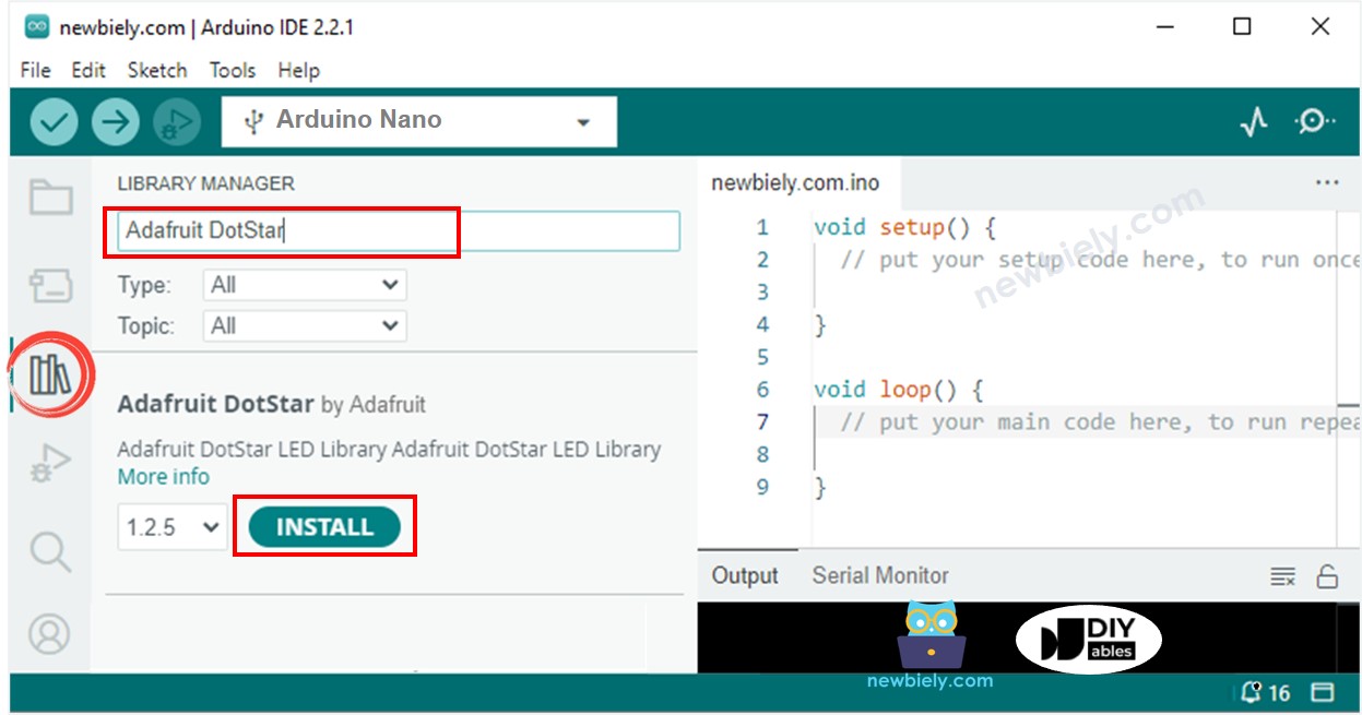 Arduino Nano Adafruit DotStar-Bibliothek