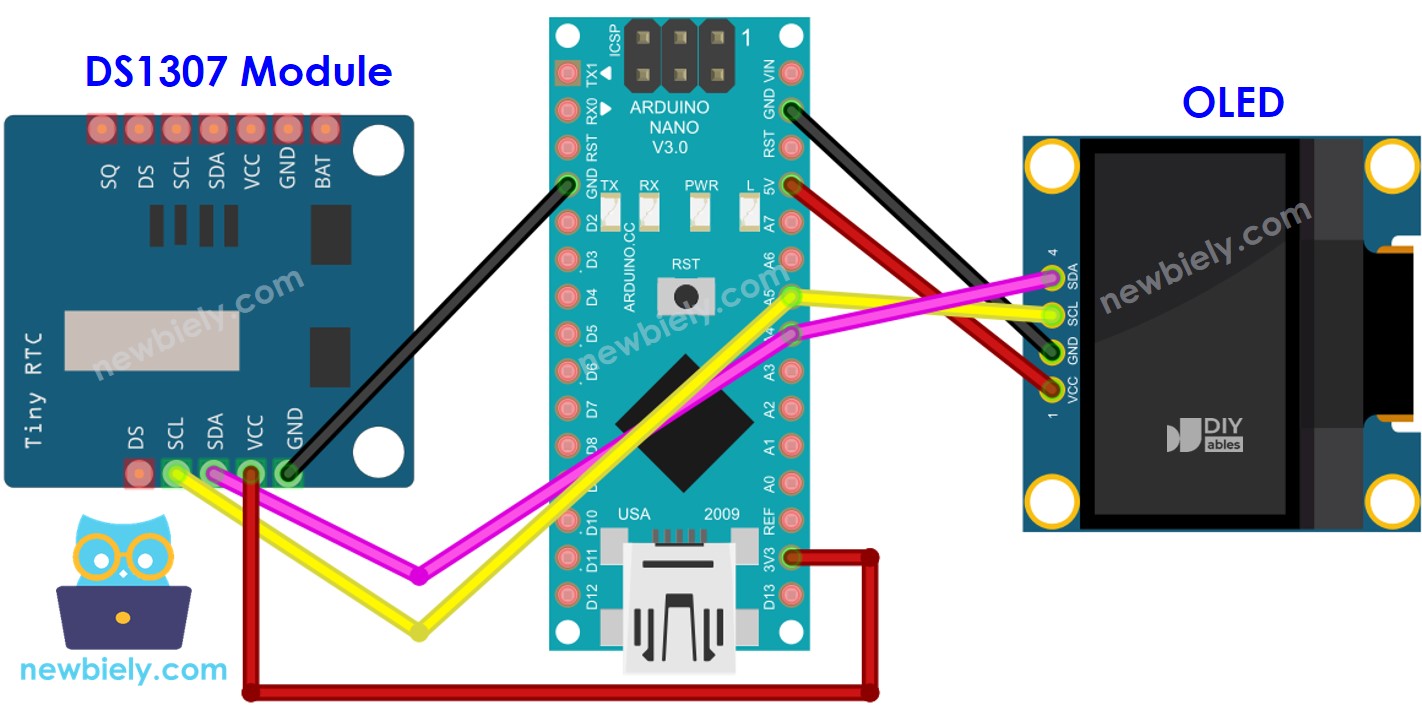 Arduino Nano DS1307 OLED Verdrahtungsdiagramm