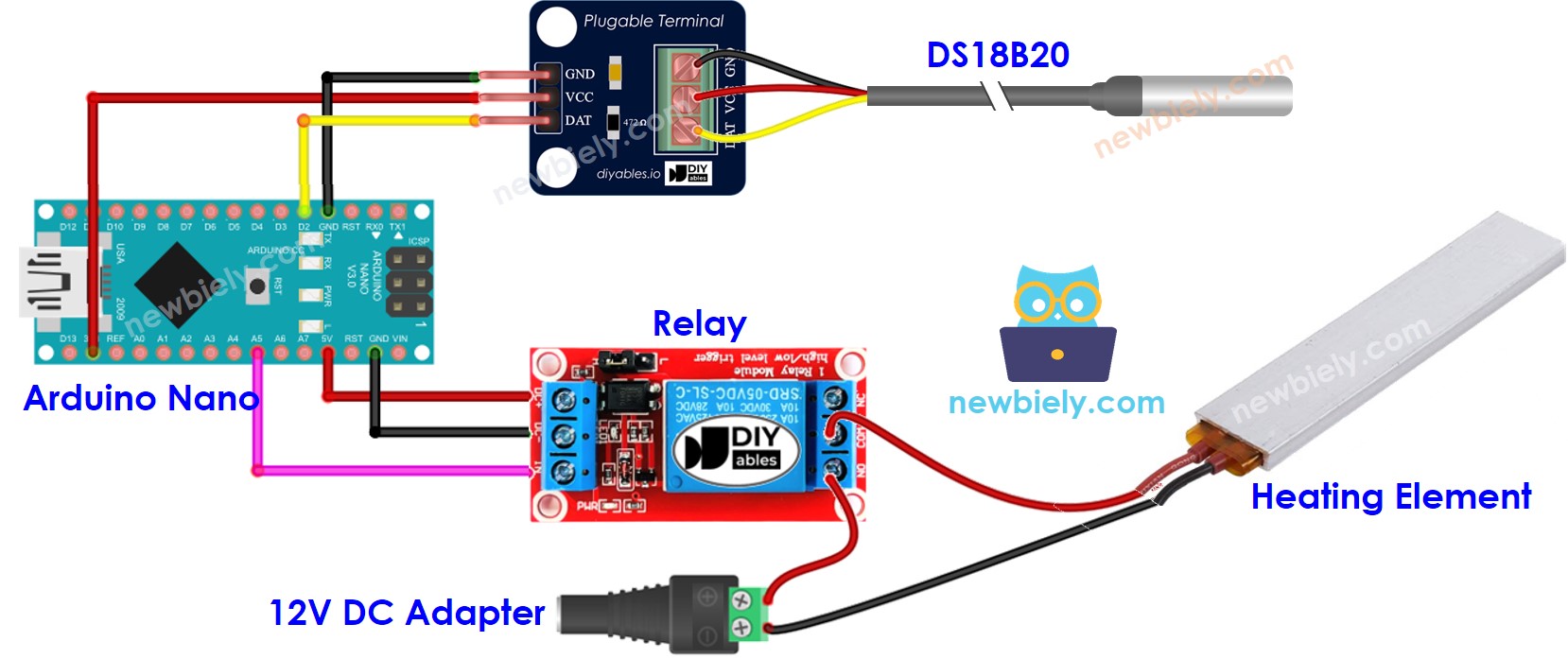 Schaltplan zur Steuerung eines Heizelements mit Arduino Nano