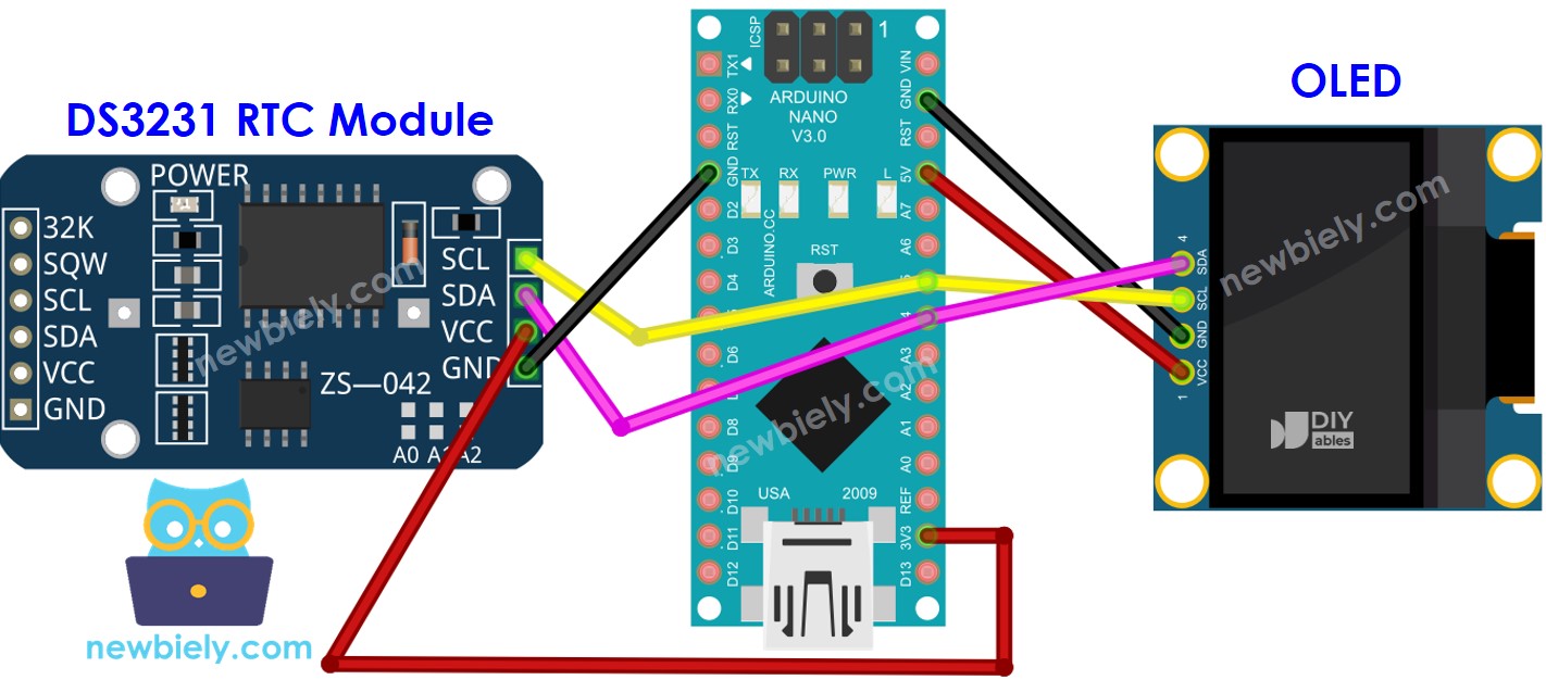 Arduino Nano DS3231 OLED Verdrahtungsdiagramm