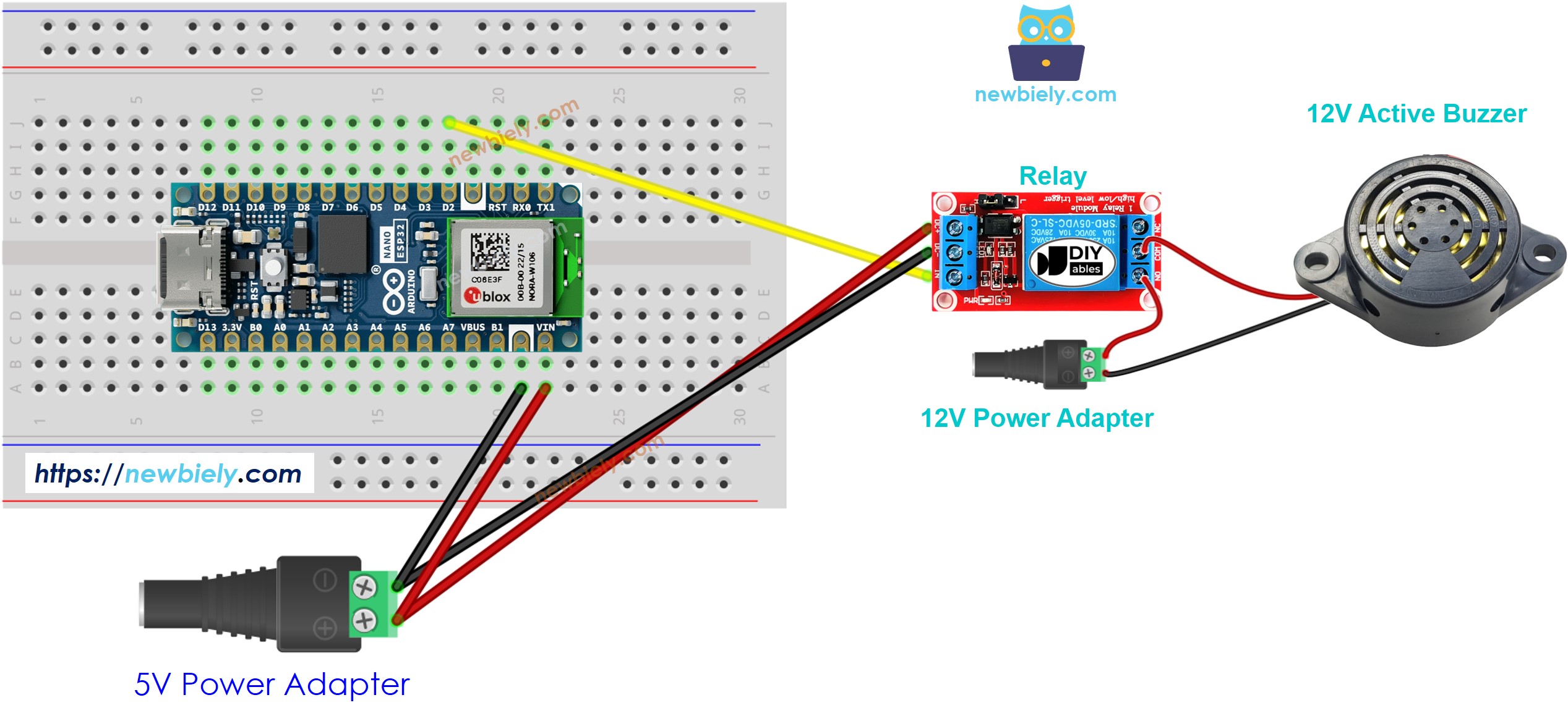 Arduino Nano ESP32 12 V Aktiver Summer Verdrahtungsdiagramm