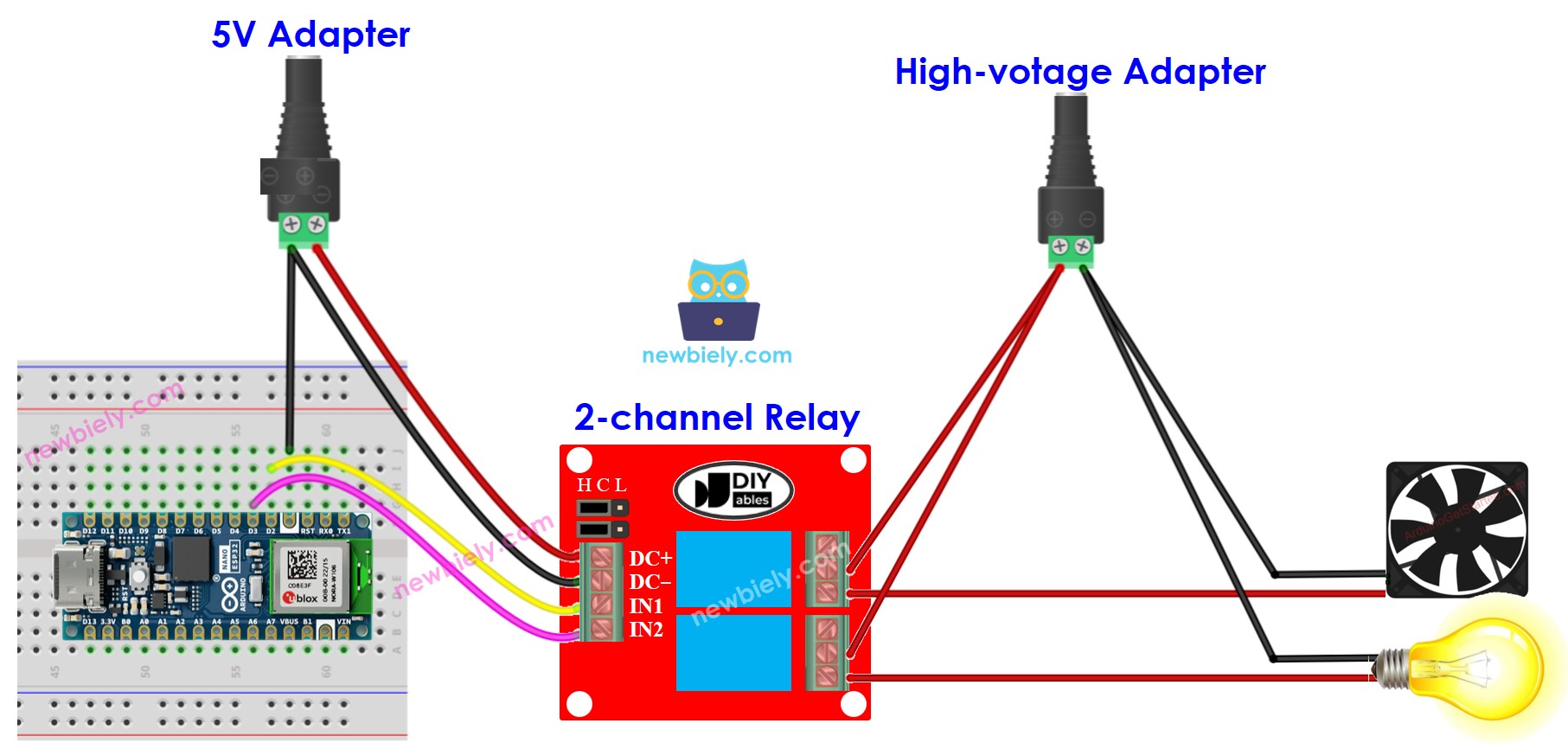 Arduino Nano ESP32 2-Kanal-Relaismodul-Schaltplan