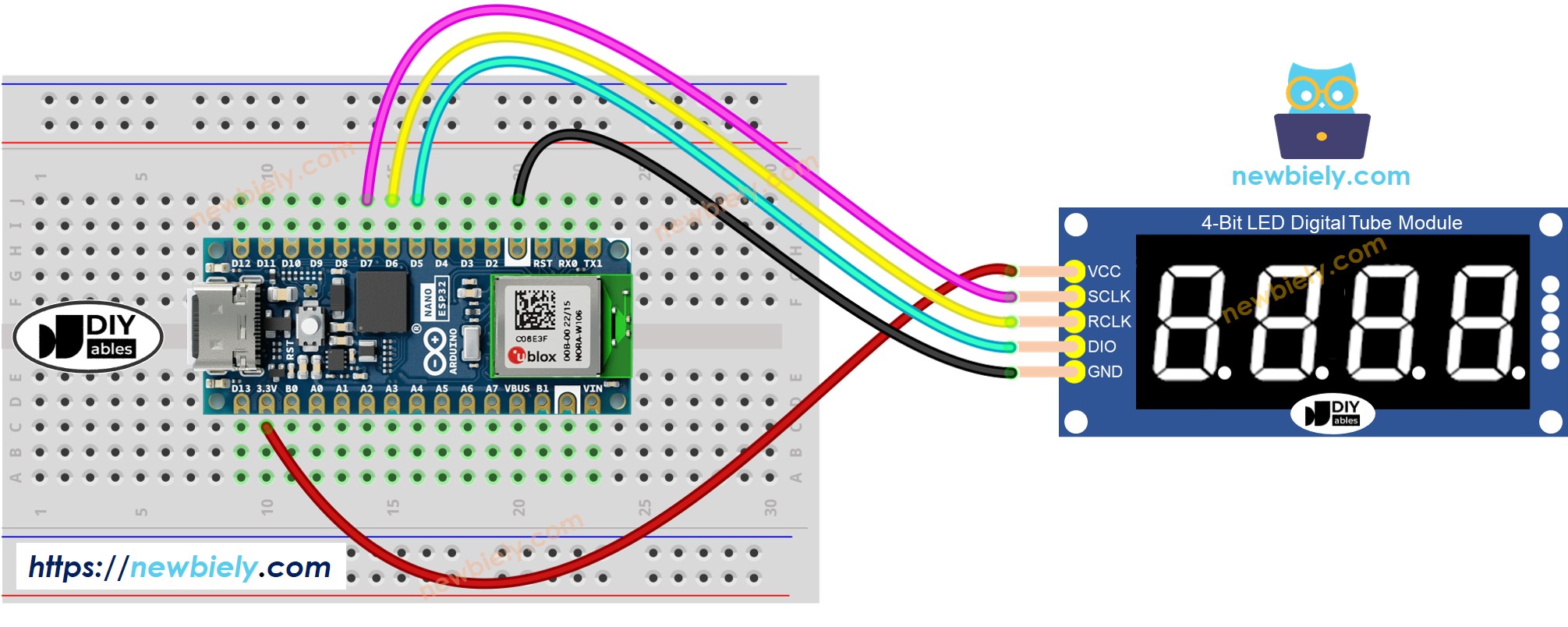 Arduino Nano ESP32 74HC595-Modul Verdrahtungsdiagramm