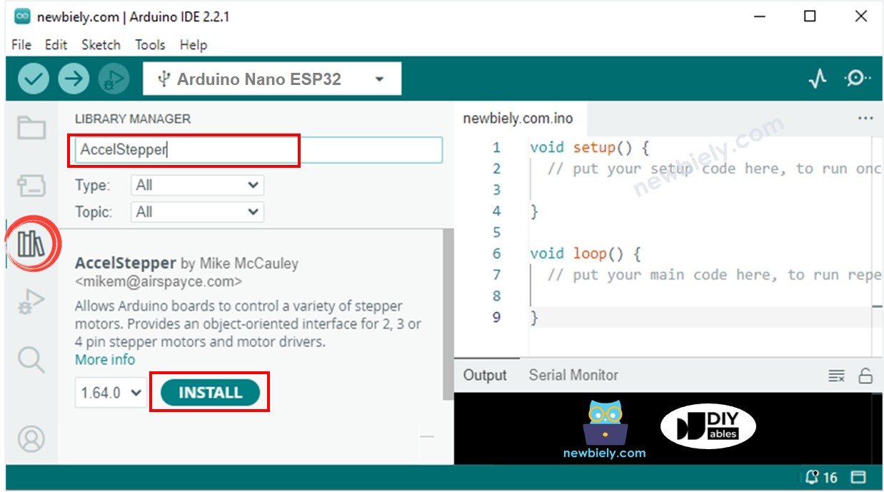 Arduino Nano ESP32 AccelStepper-Bibliothek