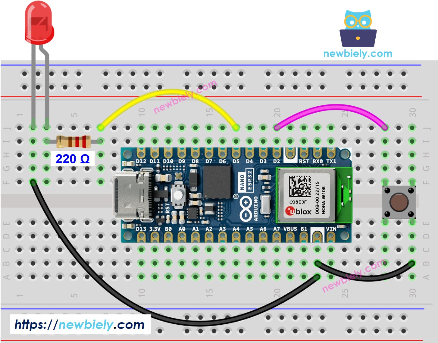Arduino Nano ESP32 Button-LED Schaltplan