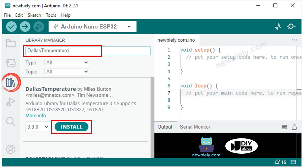 Arduino Nano ESP32 Dallas Temperature Bibliothek