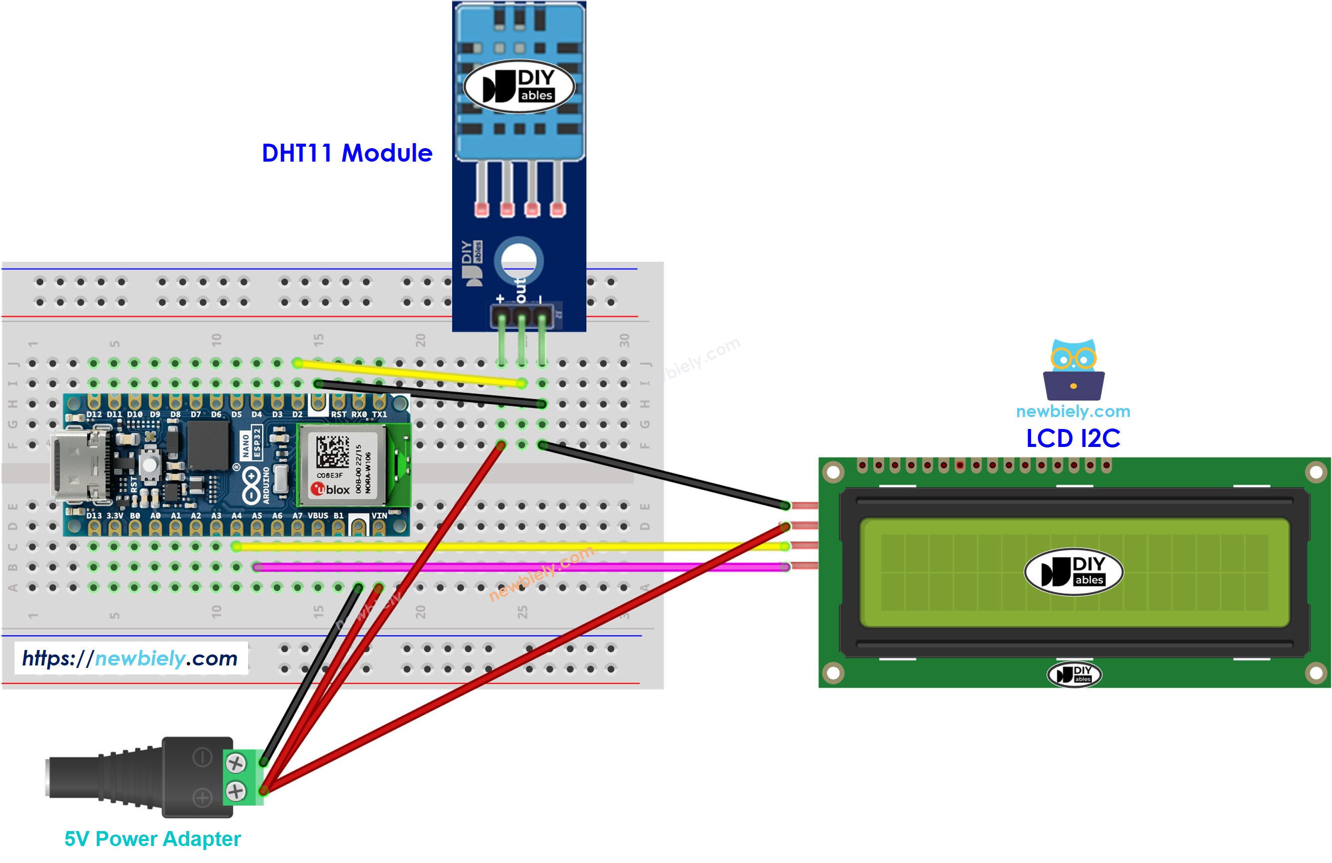 Arduino Nano ESP32 DHT11-Modul LCD-Schaltplan