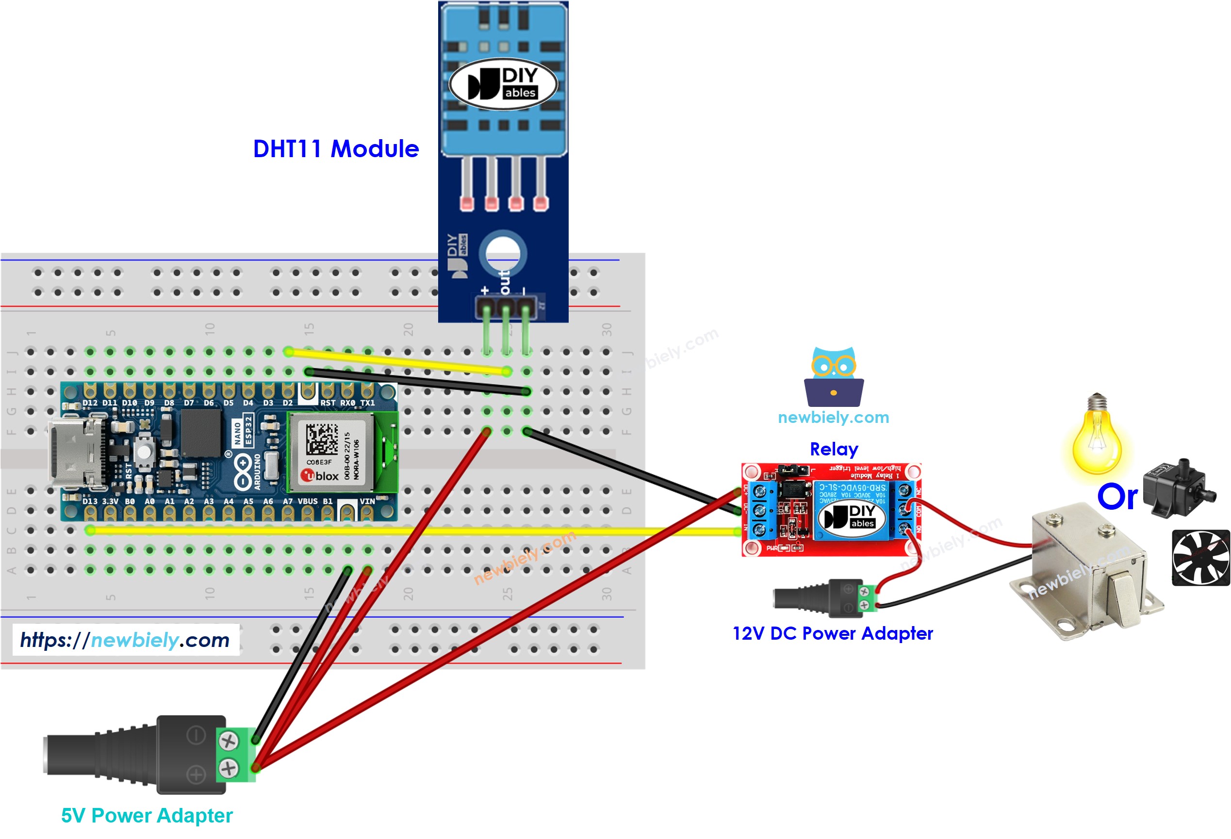 Arduino Nano ESP32 DHT11-Sensor Relais-Verdrahtungsdiagramm