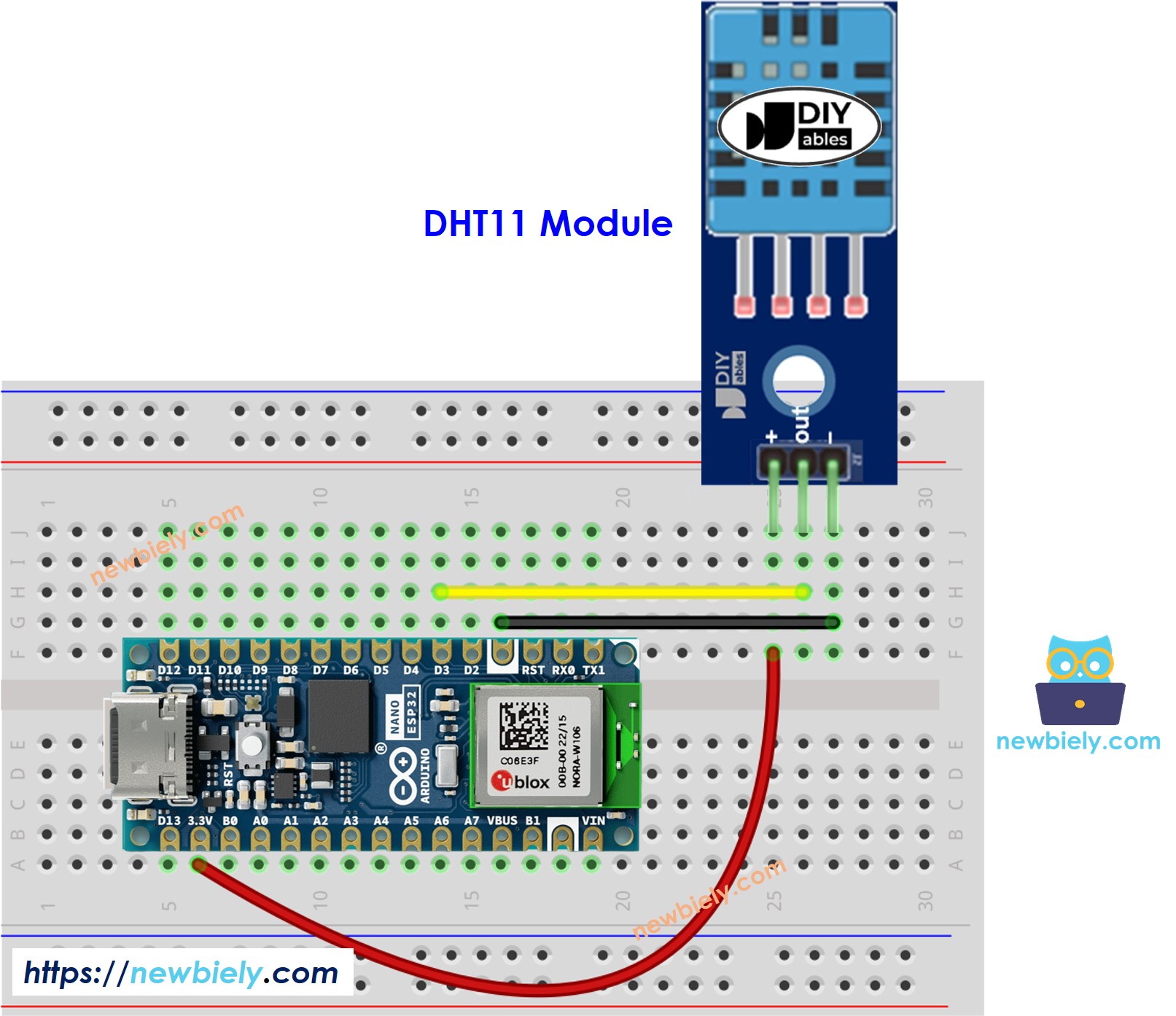 Arduino Nano ESP32 DHT11 Temperatur- und Feuchtigkeitsmodul Verdrahtungsdiagramm