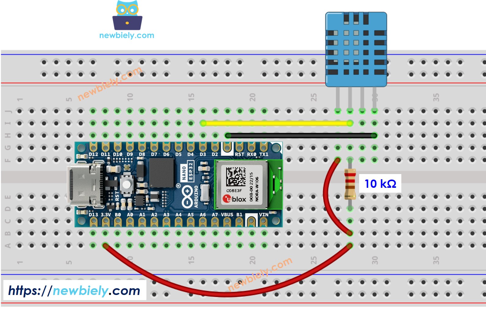Arduino Nano ESP32 DHT11 Temperatur- und Feuchtigkeitssensor Verdrahtungsdiagramm