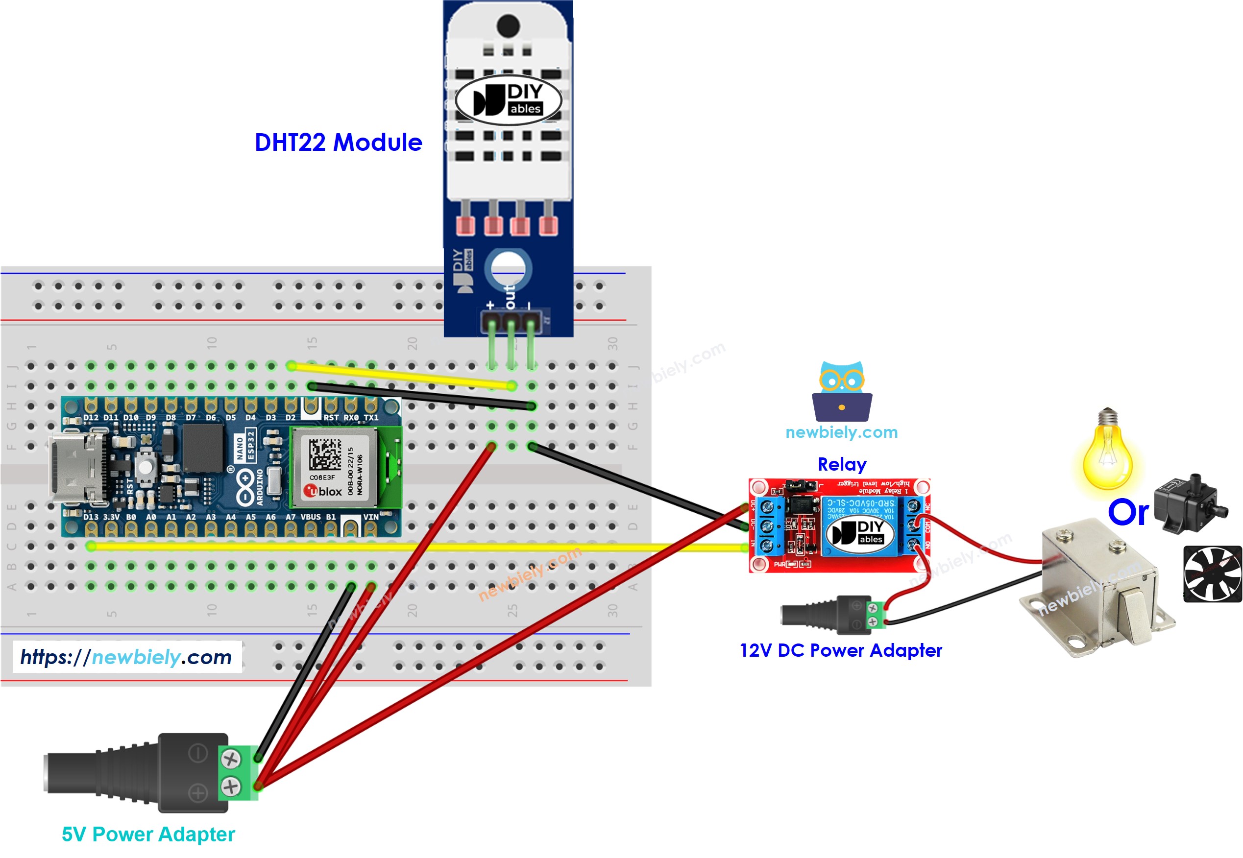 Arduino Nano ESP32 DHT22-Sensor Relais-Schaltplan