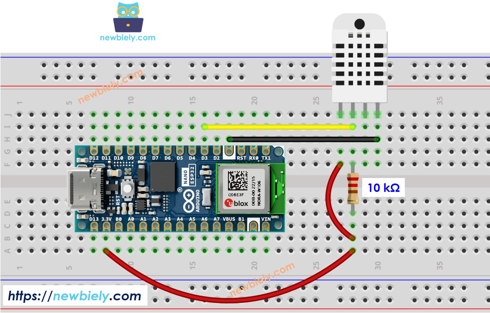 Arduino Nano ESP32 DHT22 Temperatur- und Feuchtigkeitssensor Verdrahtungsdiagramm