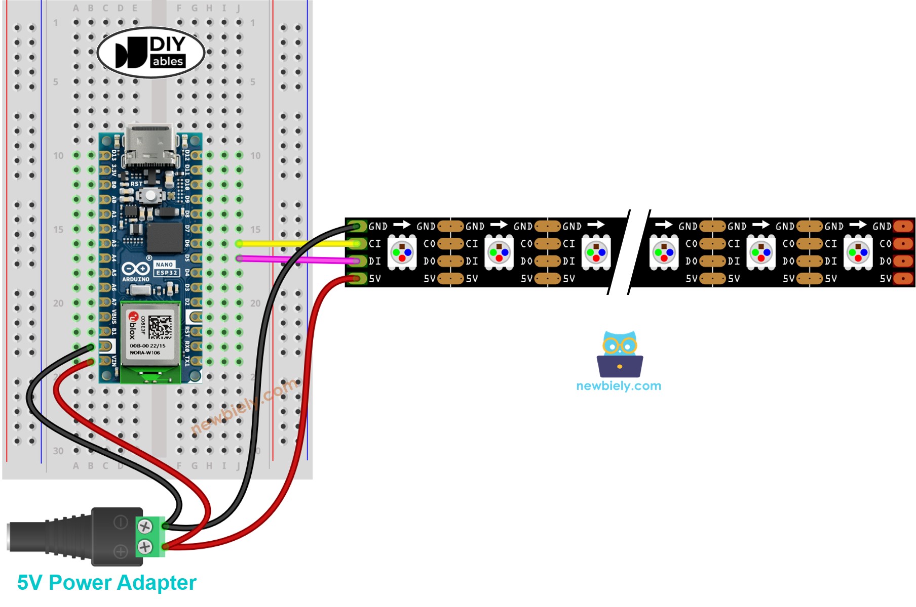 Arduino Nano ESP32 DotStar RGB-LED-Streifen Verdrahtungsdiagramm