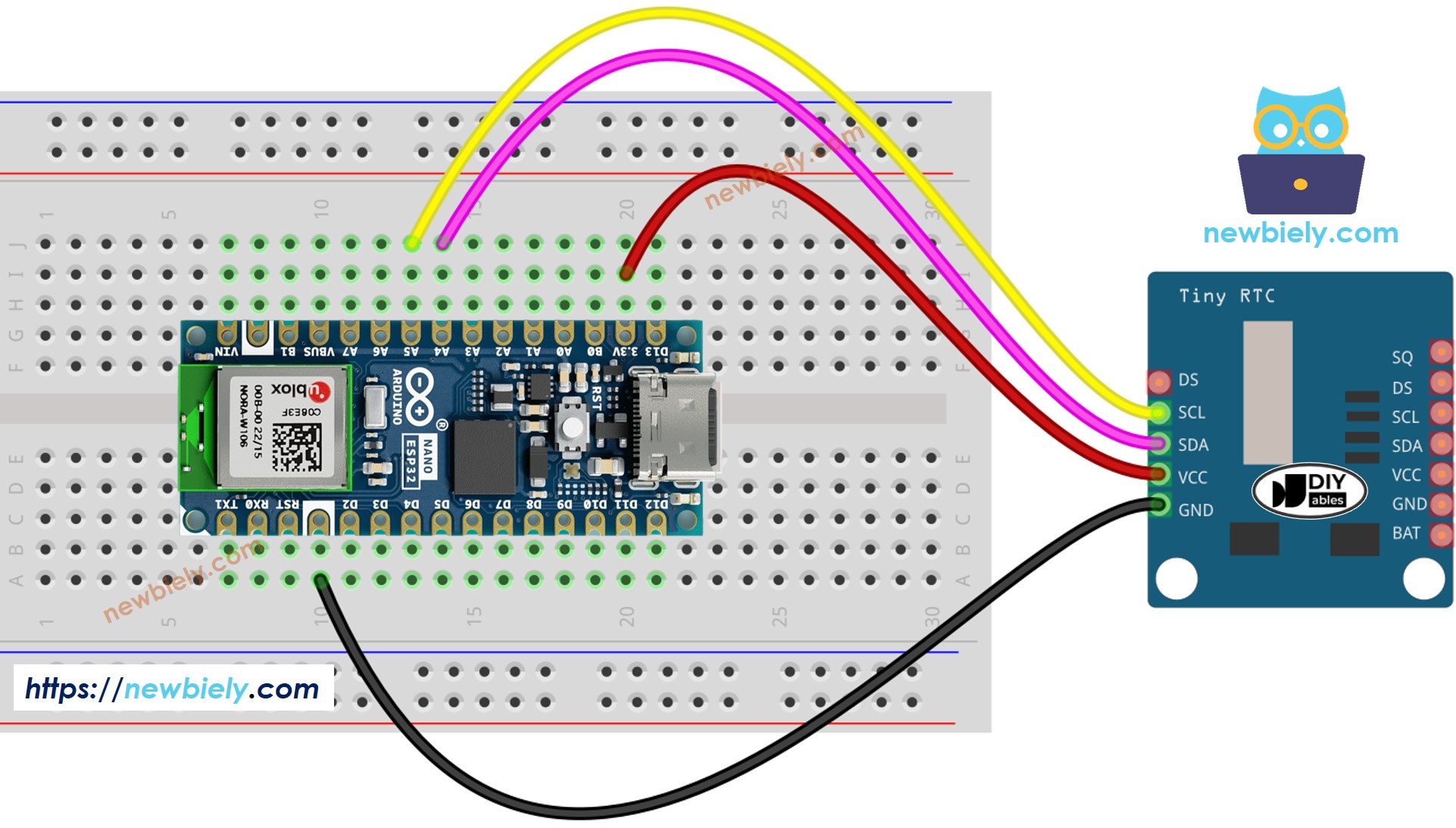 Arduino Nano ESP32 Echtzeituhr DS1307 Verdrahtungsdiagramm