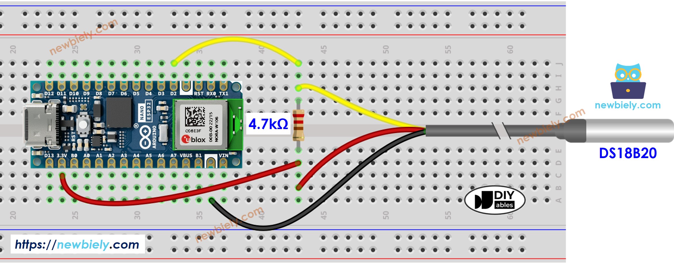Arduino Nano ESP32 Temperatursensor-Verdrahtungsdiagramm