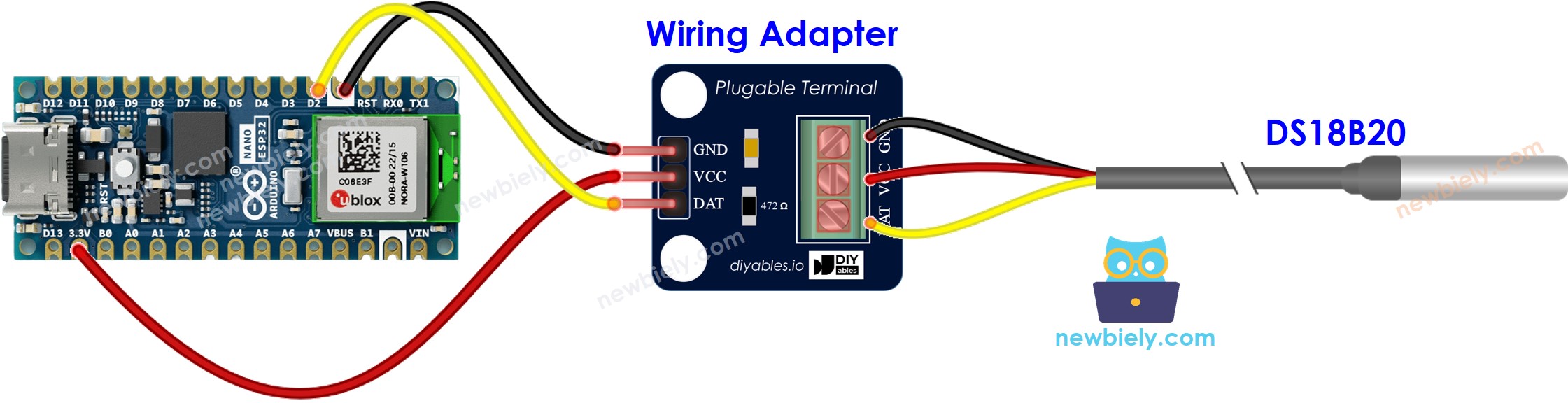 Arduino Nano ESP32 DS18B20 Verdrahtungsdiagramm