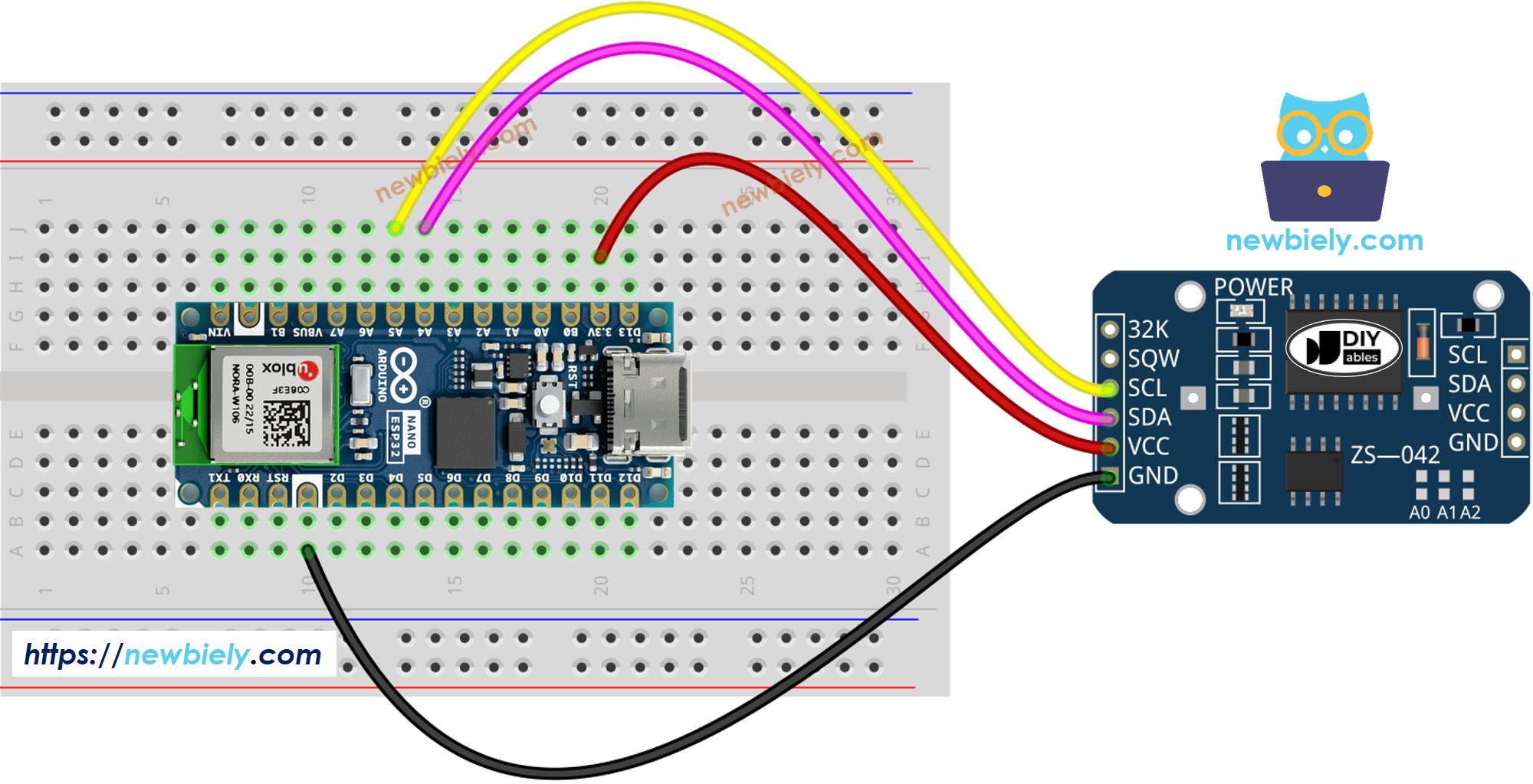 Arduino Nano ESP32 Echtzeituhr DS3231 Verdrahtungsdiagramm