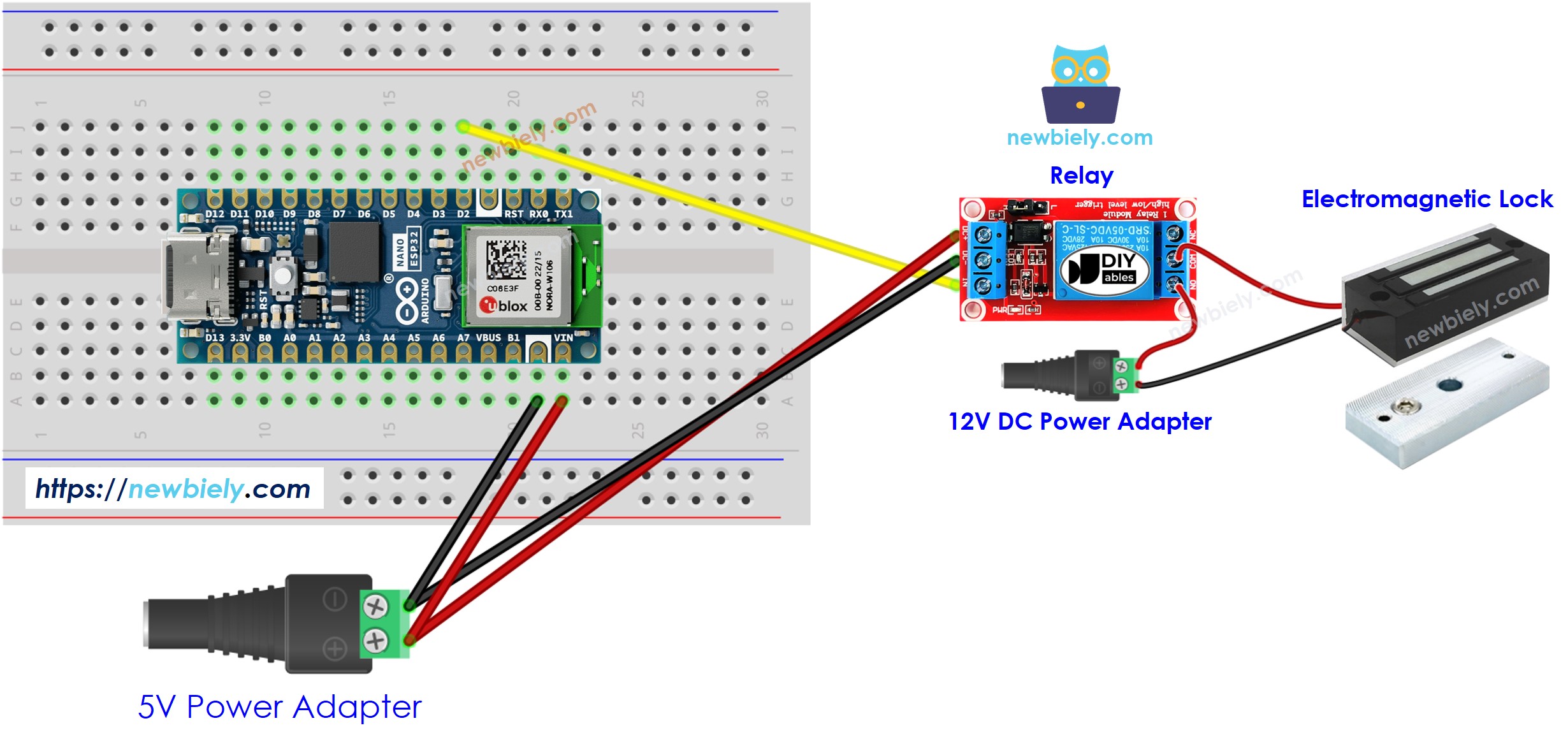 Arduino Nano ESP32 elektromagnetisches Türschloss Verdrahtungsdiagramm