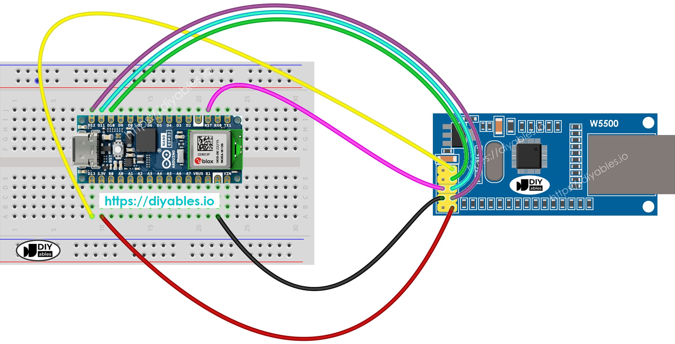 Arduino Nano ESP32 Ethernet-Modul Verdrahtungsdiagramm