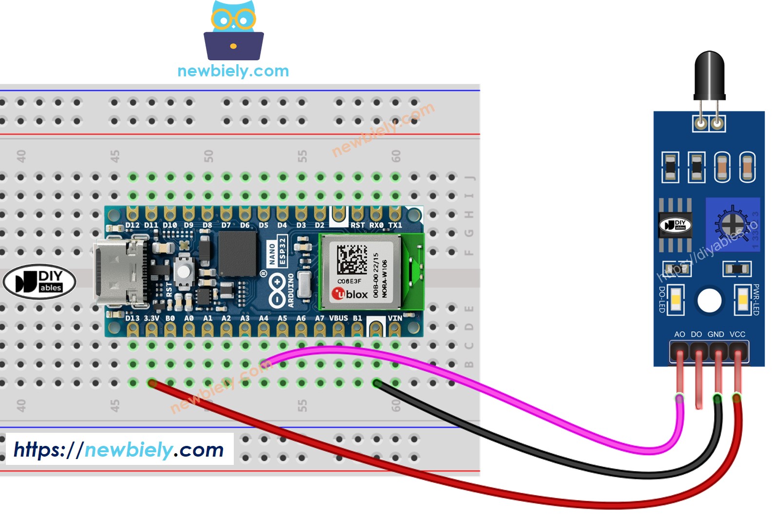 Arduino Nano ESP32 Flammensensor Verdrahtungsdiagramm