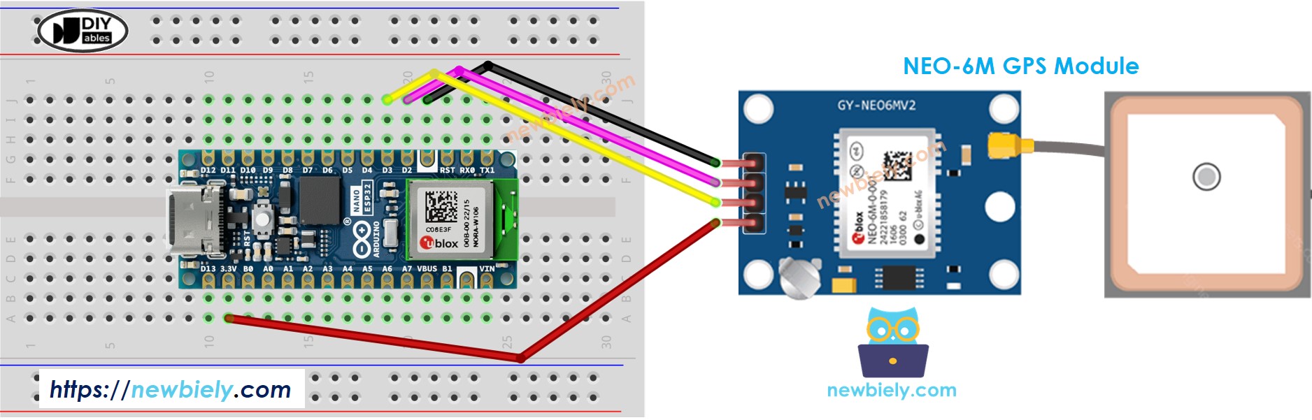 Schaltplan für Arduino Nano ESP32 GPS-Modul