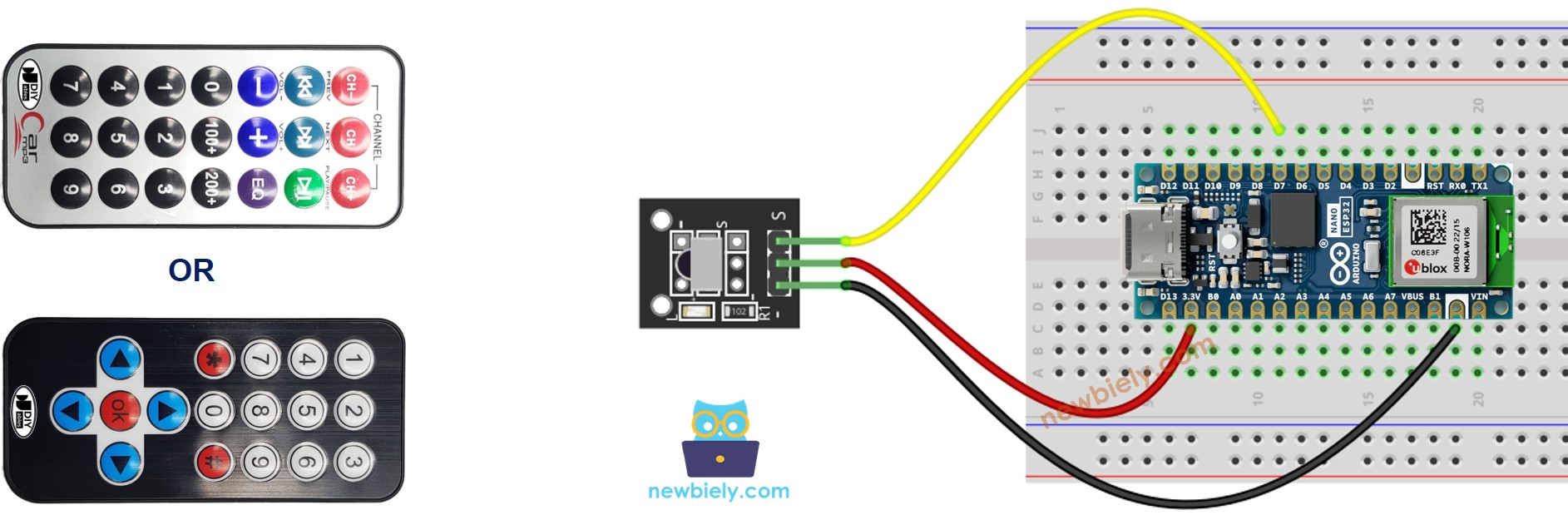 Arduino Nano ESP32 IR-Fernbedienung Verdrahtungsdiagramm