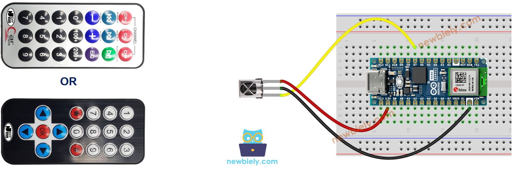 Arduino Nano ESP32 IR-Fernbedienung Schaltplan