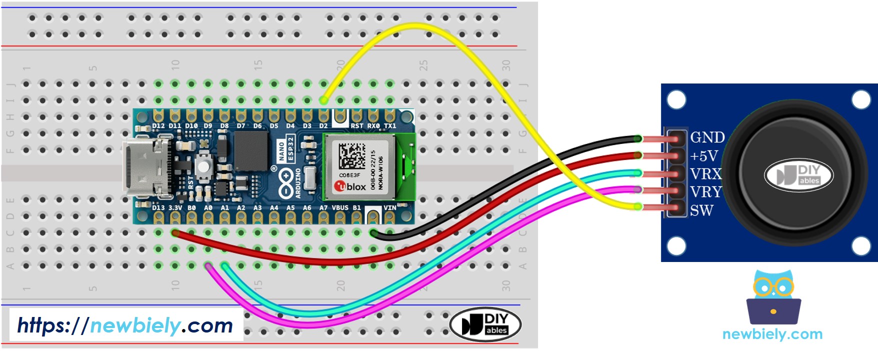 Arduino Nano ESP32 Joystick-Verdrahtungsdiagramm